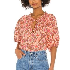 Free People Women's Orange & Pink Willow Printed Top Size XS